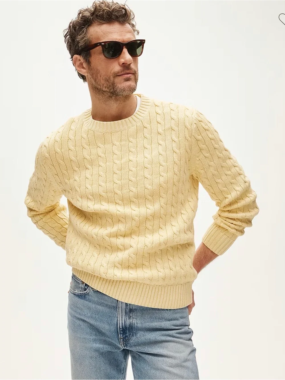 NWT JCREW Men's Cable-Knit Crewneck Sweater - Yellow
